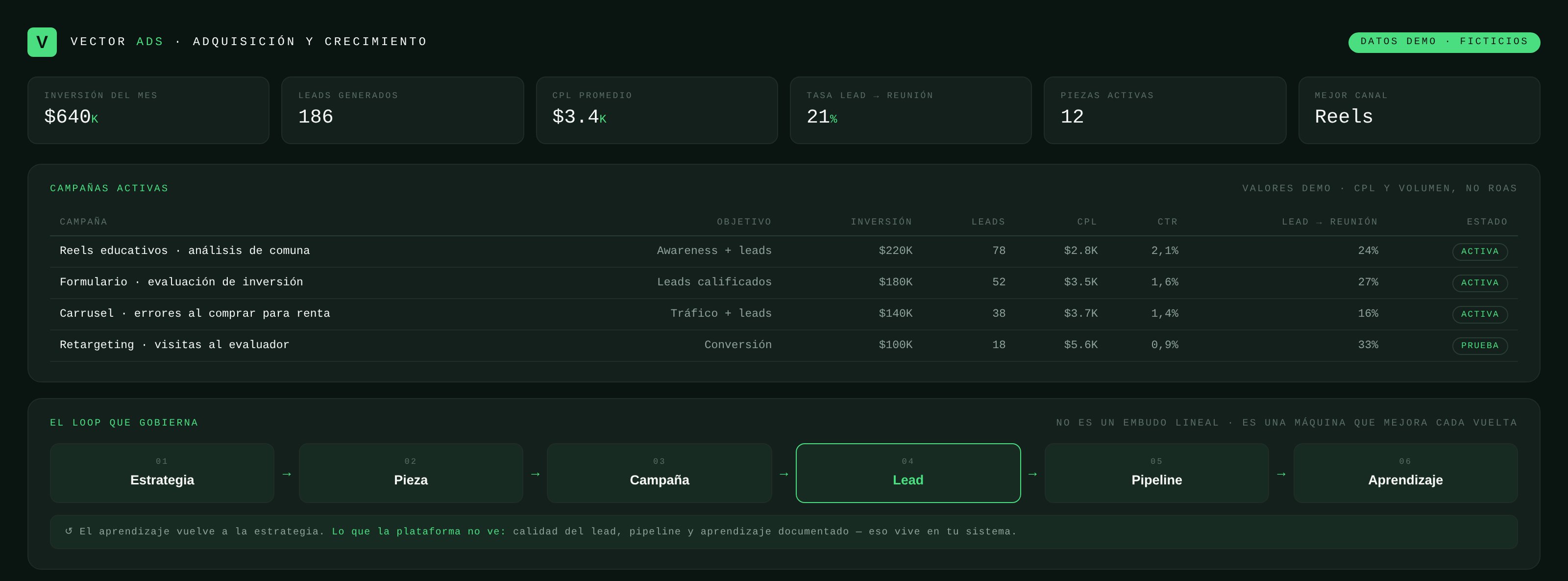 Vector Ads · vista demo con datos ficticios